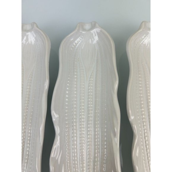 Signature Japan Ceramic Corn on the Cob Holders White Textured Set of 4 Serving - Picture 5 of 15